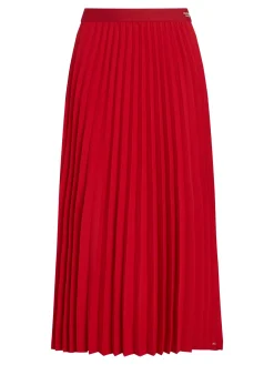 Damen Tommy Hilfiger Midi-Faltenrock mit Logo am Taillenbund