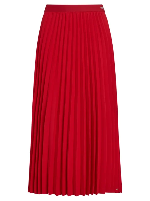 Damen Tommy Hilfiger Midi-Faltenrock mit Logo am Taillenbund