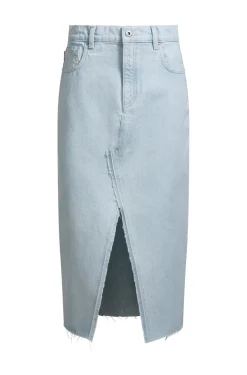 Damen Hugo Blue Midirock aus blauem Denim mit ausgefranstem Saum