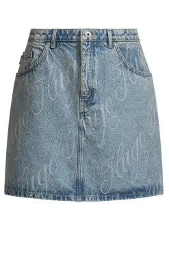 Damen Hugo Blue Minirock aus festem Denim mit Logo-Print
