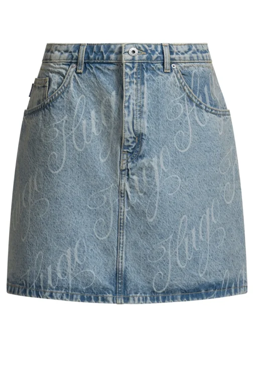 Damen Hugo Blue Minirock aus festem Denim mit Logo-Print