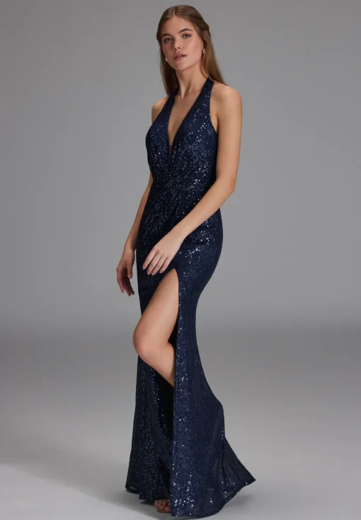 Damen Hey Kyla Neckholder Paillettenkleid mit Beinschlitz