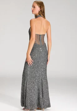 Damen Hey Kyla Neckholder Paillettenkleid mit Beinschlitz