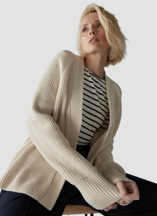 Damen Lecomte Offener Strick-Cardigan mit Perfangstruktur