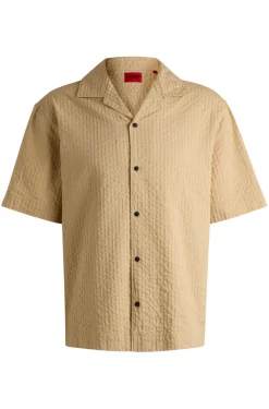 Herren Hugo Red Oversized Hemd aus Baumwolle mit Seersucker-Struktur