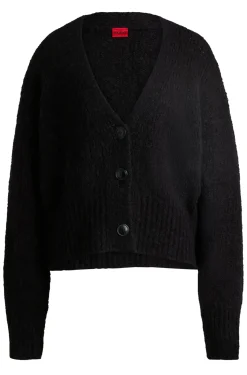 Damen Hugo Red Oversized Strickjacke mit V-Ausschnitt und verkürzter Länge