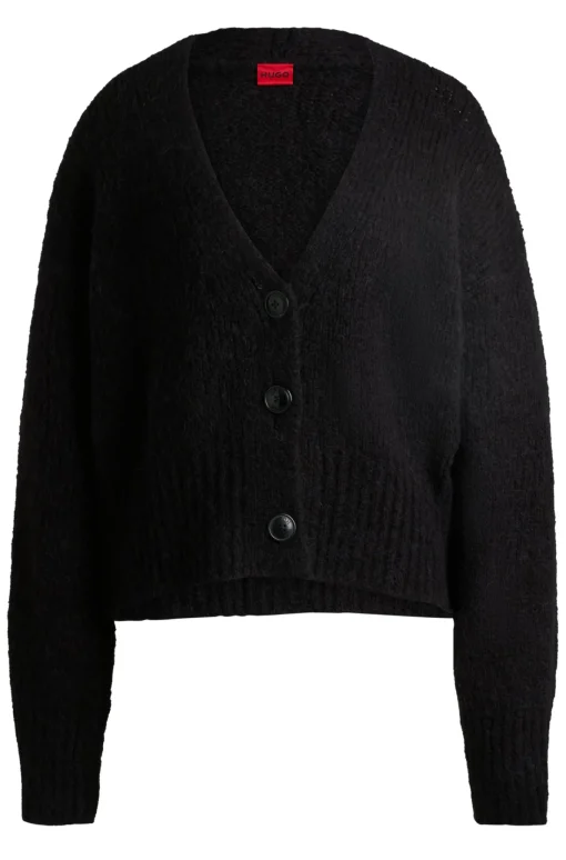Damen Hugo Red Oversized Strickjacke mit V-Ausschnitt und verkürzter Länge