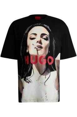 Herren Hugo Red Oversized T-Shirt aus Baumwolle mit markantem Print