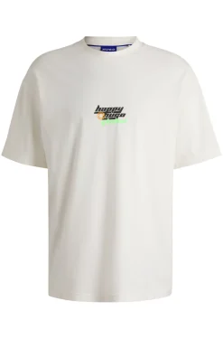 Herren Hugo Blue Oversized T-Shirt aus Baumwolle mit Happy HUGO Logo