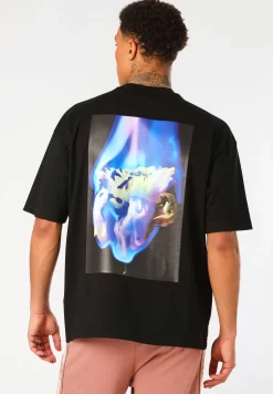 Herren Hugo Red Oversized T-Shirt aus Baumwoll-Jersey mit Artwork der Saison