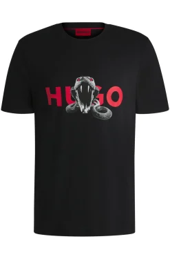 Herren Hugo Red Oversized T-Shirt aus Baumwolle mit Tier-Grafik