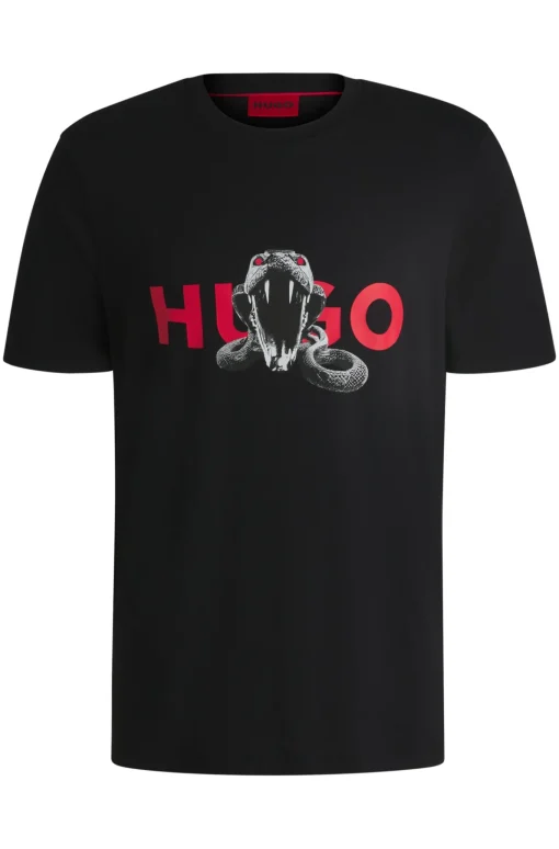 Herren Hugo Red Oversized T-Shirt aus Baumwolle mit Tier-Grafik