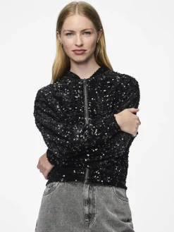 Damen Pieces PCKAM Pailletten Bomberjacke