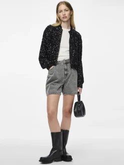 Damen Pieces PCKAM Pailletten Bomberjacke