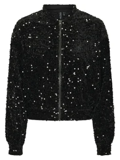 Damen Pieces PCKAM Pailletten Bomberjacke