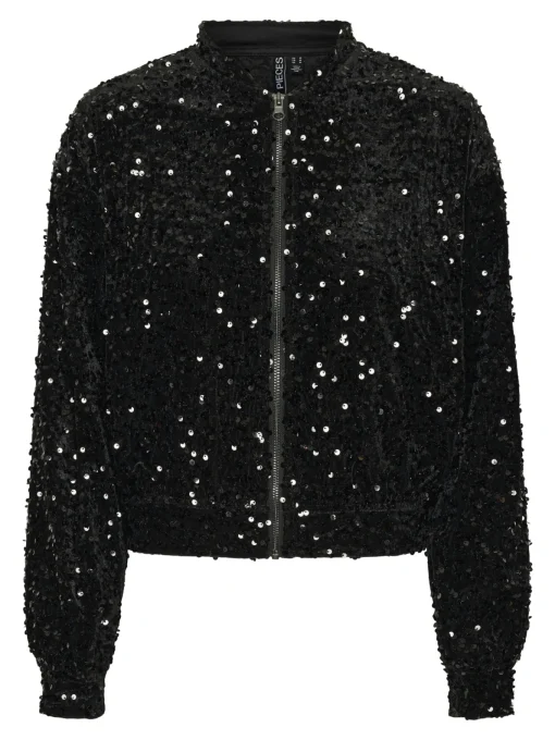 Damen Pieces PCKAM Pailletten Bomberjacke