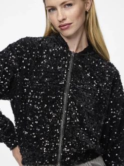 Damen Pieces PCKAM Pailletten Bomberjacke