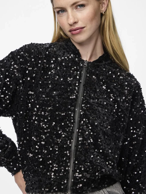Damen Pieces PCKAM Pailletten Bomberjacke
