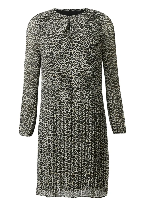 Damen Comma Plissiertes Chiffon-Kleid mit Leo-Print