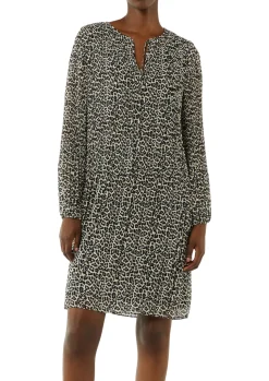 Damen Comma Plissiertes Chiffon-Kleid mit Leo-Print