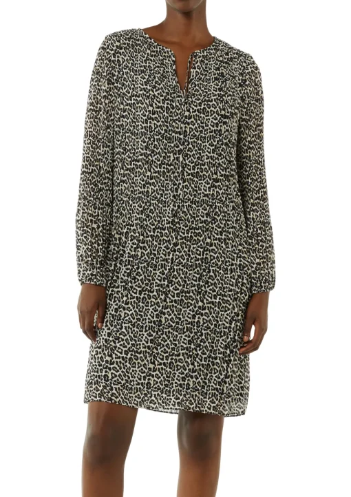 Damen Comma Plissiertes Chiffon-Kleid mit Leo-Print