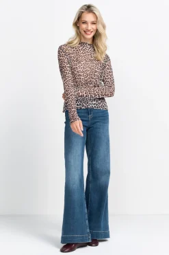 Damen Rich & Royal Plissiertes Longsleeve aus Mesh mit Animal-Print