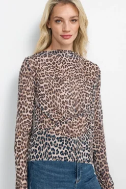Damen Rich & Royal Plissiertes Longsleeve aus Mesh mit Animal-Print