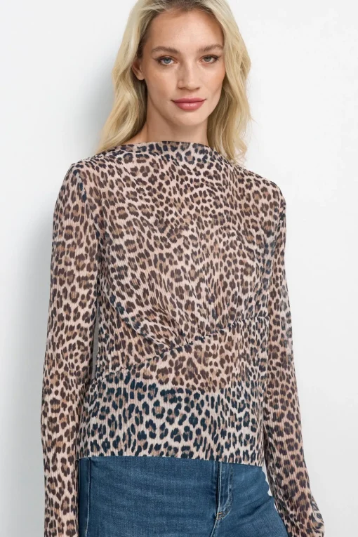 Damen Rich & Royal Plissiertes Longsleeve aus Mesh mit Animal-Print