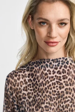 Damen Rich & Royal Plissiertes Longsleeve aus Mesh mit Animal-Print