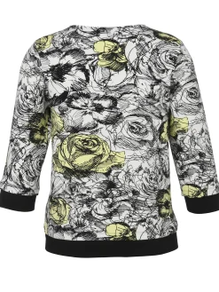 Damen Frapp Print-Sweatshirt mit Zier-Zipper am V-Ausschnitt