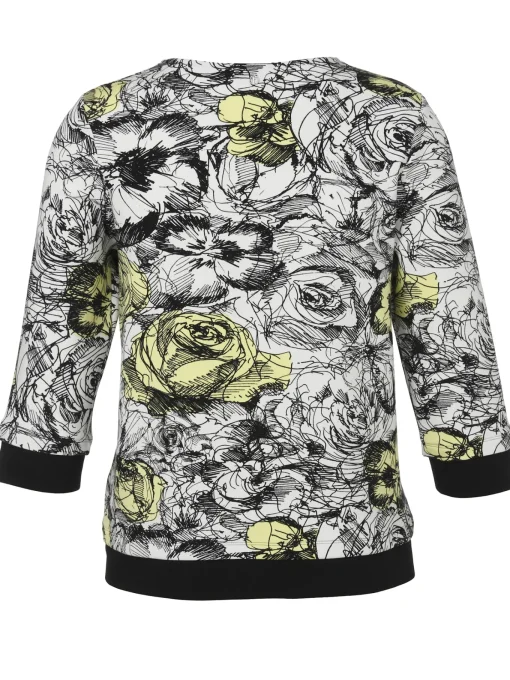 Damen Frapp Print-Sweatshirt mit Zier-Zipper am V-Ausschnitt