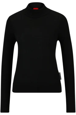Damen Hugo Red Pullover aus Schurwolle mit Stehkragen