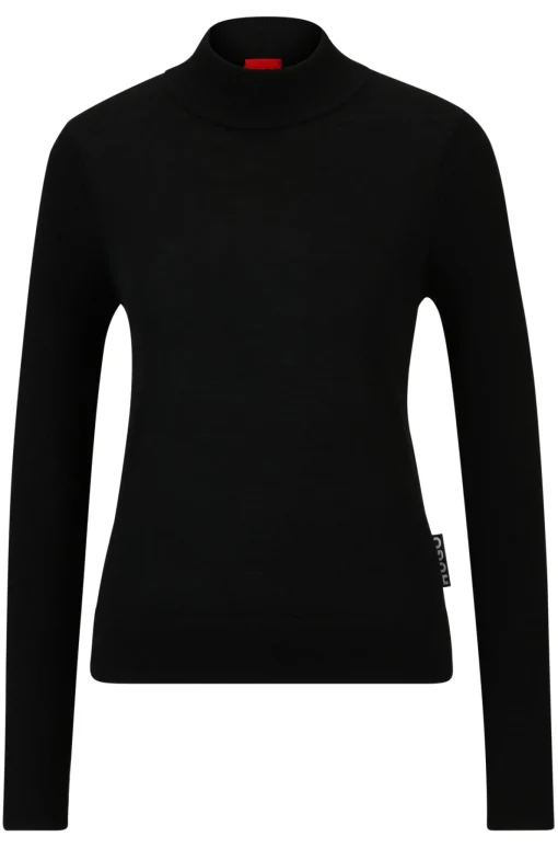 Damen Hugo Red Pullover aus Schurwolle mit Stehkragen