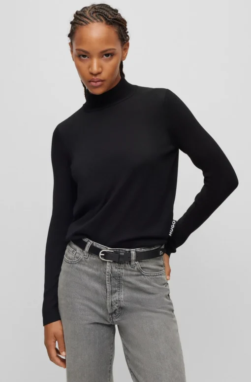 Damen Hugo Red Pullover aus Schurwolle mit Stehkragen