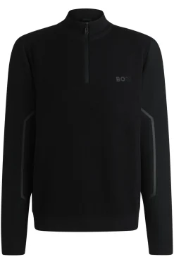Herren Boss Green Pullover mit Reißverschluss und Logo-Detail