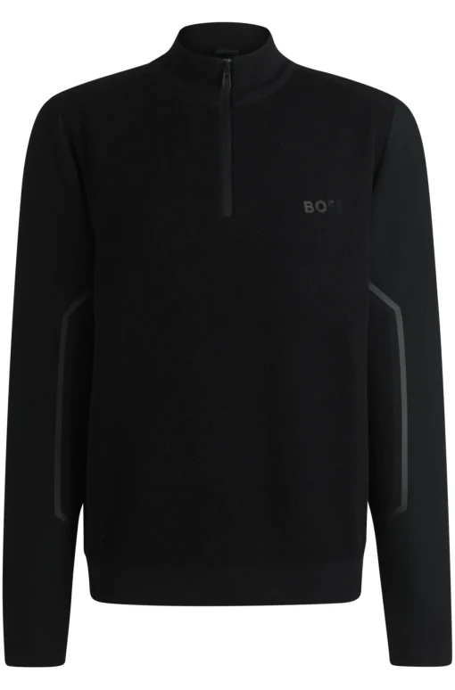 Herren Boss Green Pullover mit Reißverschluss und Logo-Detail