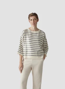 Damen Lecomte Pullover mit Streifen und Pailletten