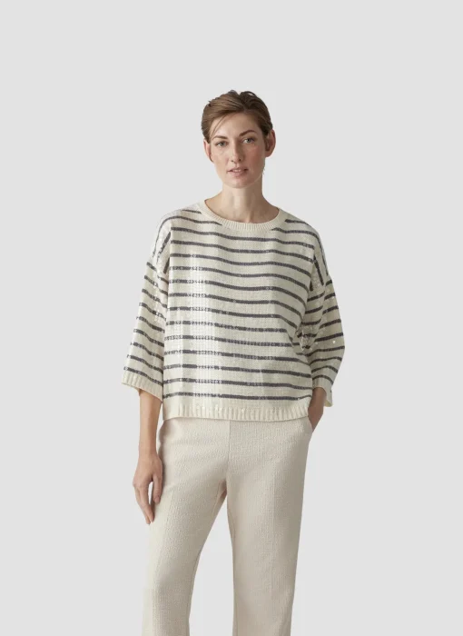 Damen Lecomte Pullover mit Streifen und Pailletten