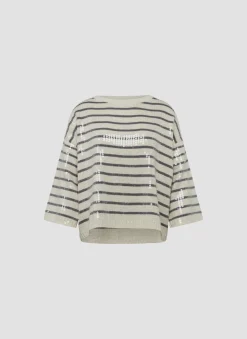 Damen Lecomte Pullover mit Streifen und Pailletten
