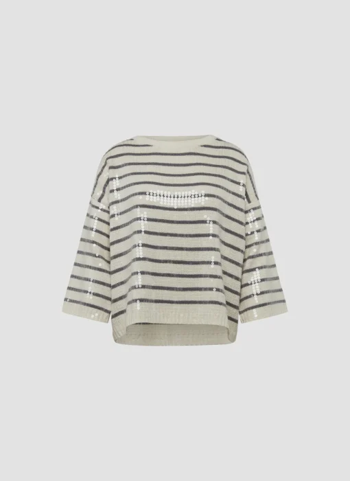 Damen Lecomte Pullover mit Streifen und Pailletten