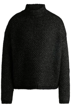 Damen Hugo Red Pullover mit Trichterkragen und Reiskorn-Struktur