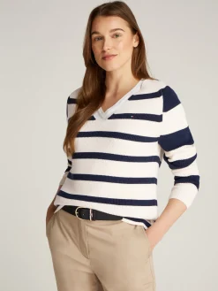 Damen Tommy Hilfiger Pullover mit V-Ausschnitt und Perlfangmuster