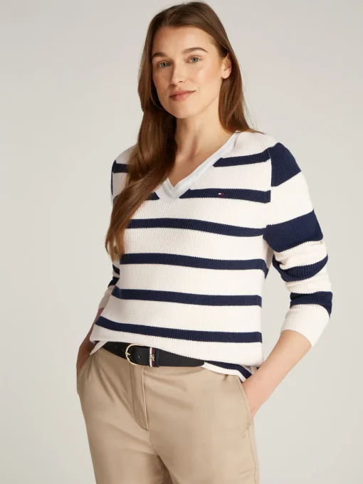 Damen Tommy Hilfiger Pullover mit V-Ausschnitt und Perlfangmuster