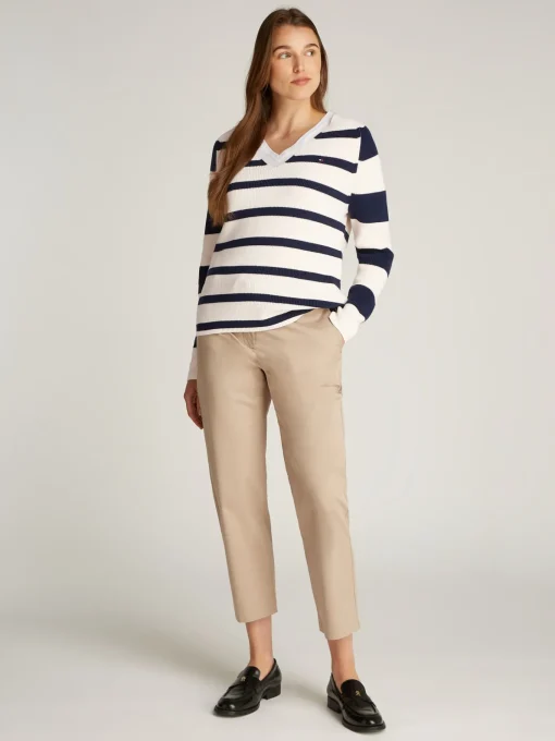 Damen Tommy Hilfiger Pullover mit V-Ausschnitt und Perlfangmuster