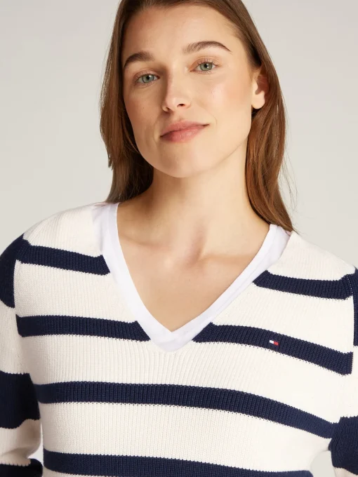 Damen Tommy Hilfiger Pullover mit V-Ausschnitt und Perlfangmuster