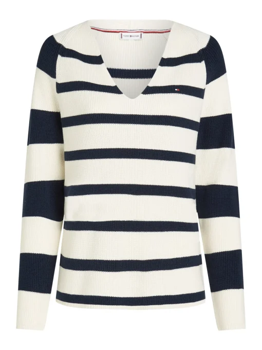 Damen Tommy Hilfiger Pullover mit V-Ausschnitt und Perlfangmuster