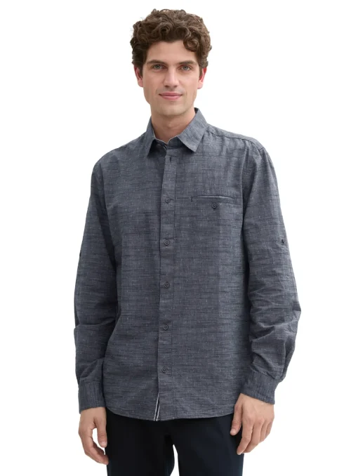 Herren Tom Tailor Regular Fit Hemd mit Turn-up-Funktion