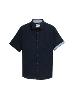 Herren Tom Tailor Regular Fit Kurzarmhemd mit Leinenanteil