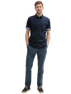 Herren Tom Tailor Regular Fit Kurzarmhemd mit Leinenanteil