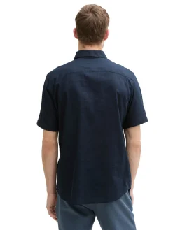 Herren Tom Tailor Regular Fit Kurzarmhemd mit Leinenanteil